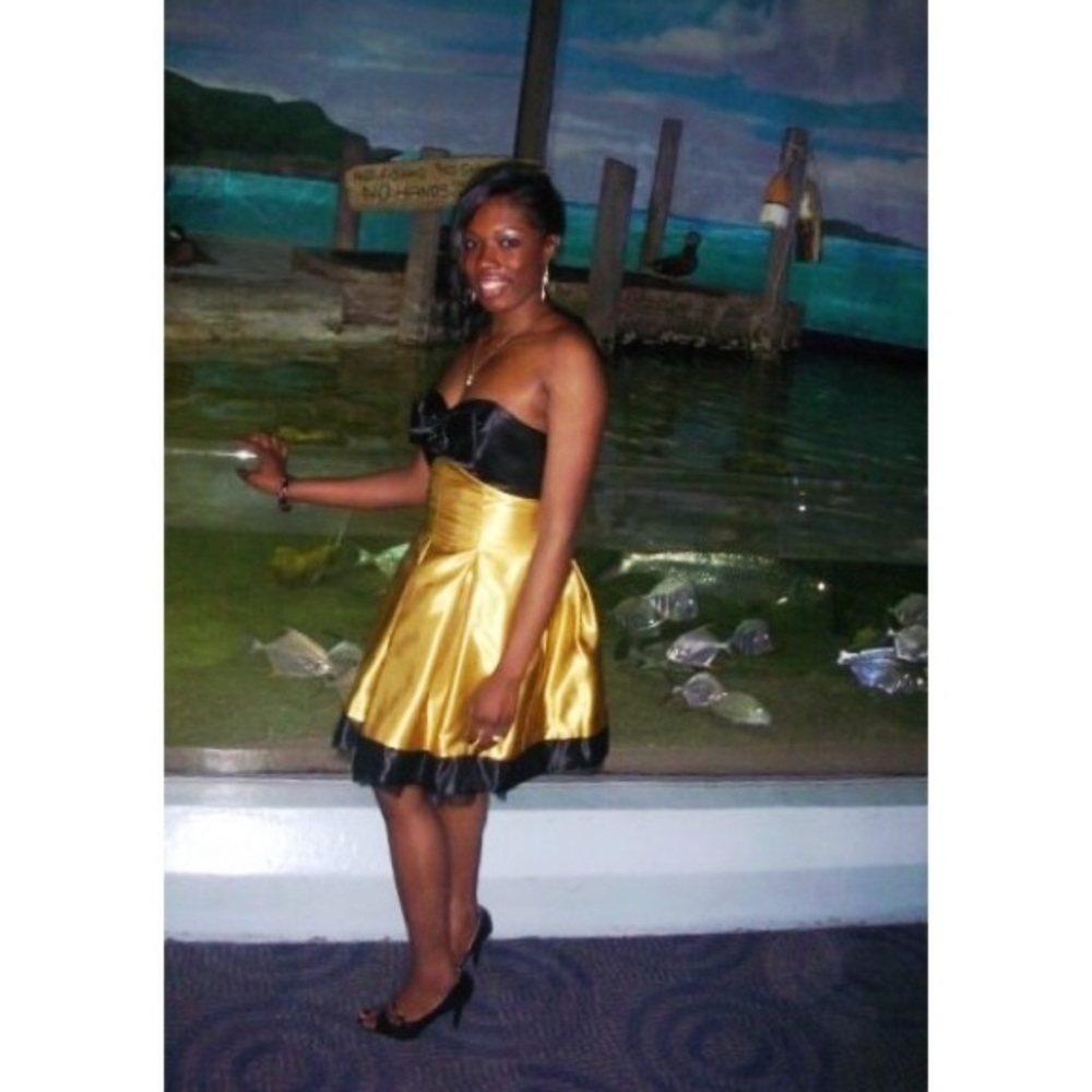 Jessica McClintock Black & Gold Formal Dress