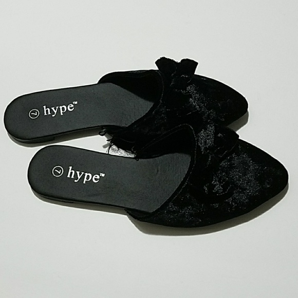 ⚡🎈➡️Bow -Accented Black Velvet Flat Mules Size 7 - Picture 2 of 3