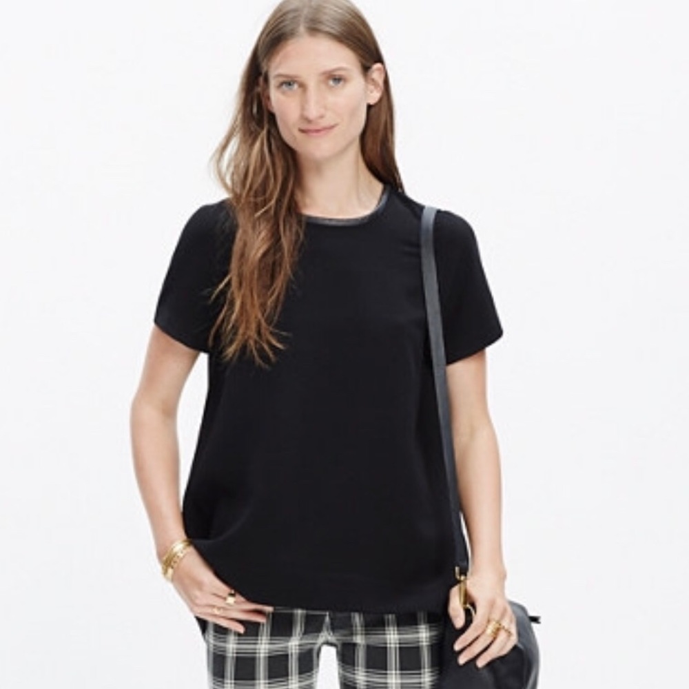 Madewell Leather-Trim Crepe Tee