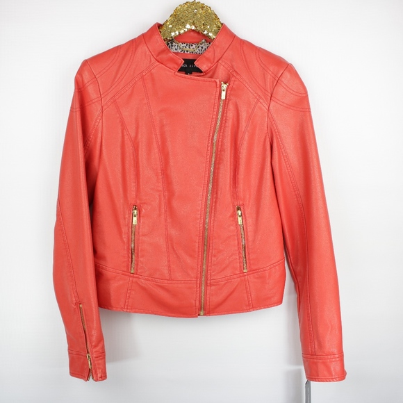 Black Rivet Jackets & Blazers - Black Rivet Bright Red Faux Leather Moto Jacket