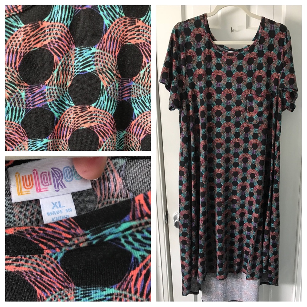 Xl Carly Lularoe Black circles Graphic Dress EUC