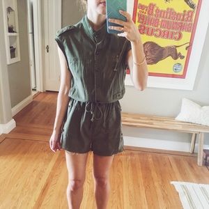ZARA: green cargo military romper