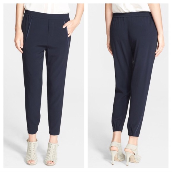Vince Pants - Vince Navy Piped Wrap Satin Seam pants