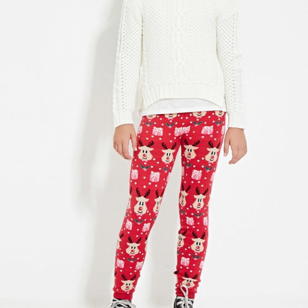 Girls Reindeer Sweater Leggings