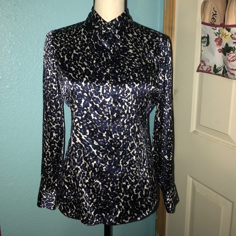 Women's Ann Taylor Petite Silk Blue Cheetah Print
