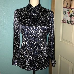 Women's Ann Taylor Petite Silk Blue Cheetah Print