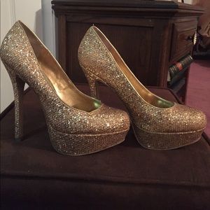 Gold sequent closed toe high heels