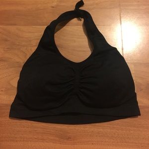 Black athletic adjustable halter top sports bra