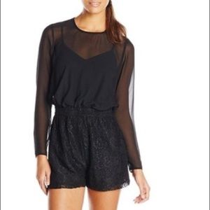 BCBGeneration Black Romper Illusion Sleeves Lace