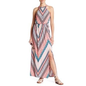 NWT Trixxi Navy/Coral high neck maxi dress