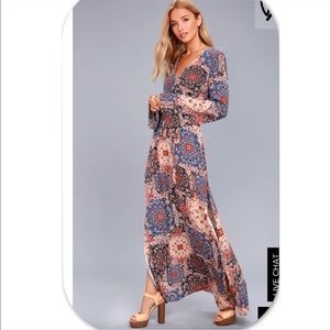 "Mosaic Marvel Rust" Long Sleeve Maxi Dress