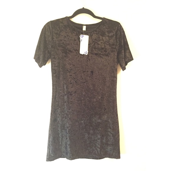 Dresses & Skirts - Crushed Velvet T-Shirt Dress | Black Mini Dress