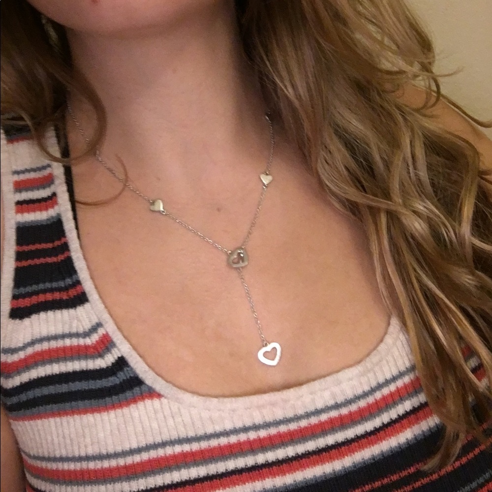 Open Heart Y Chain Silver Necklace