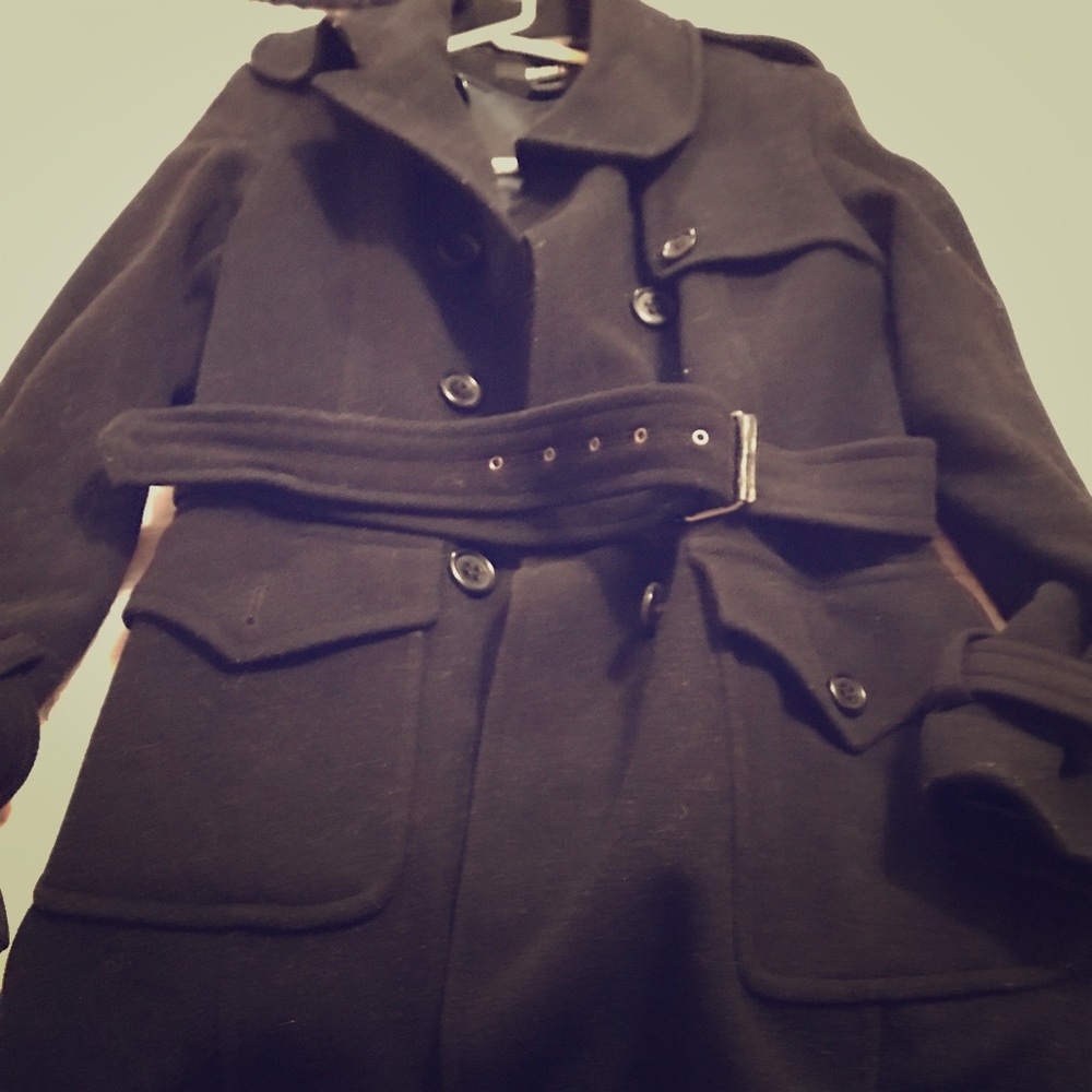 Black wool and cashmere long past knee coat