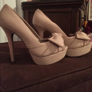 Powder pink peep toe heels