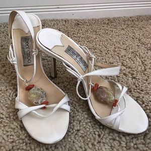 JIMMY CHOO White Heels 37 1/2 Leather With Detail