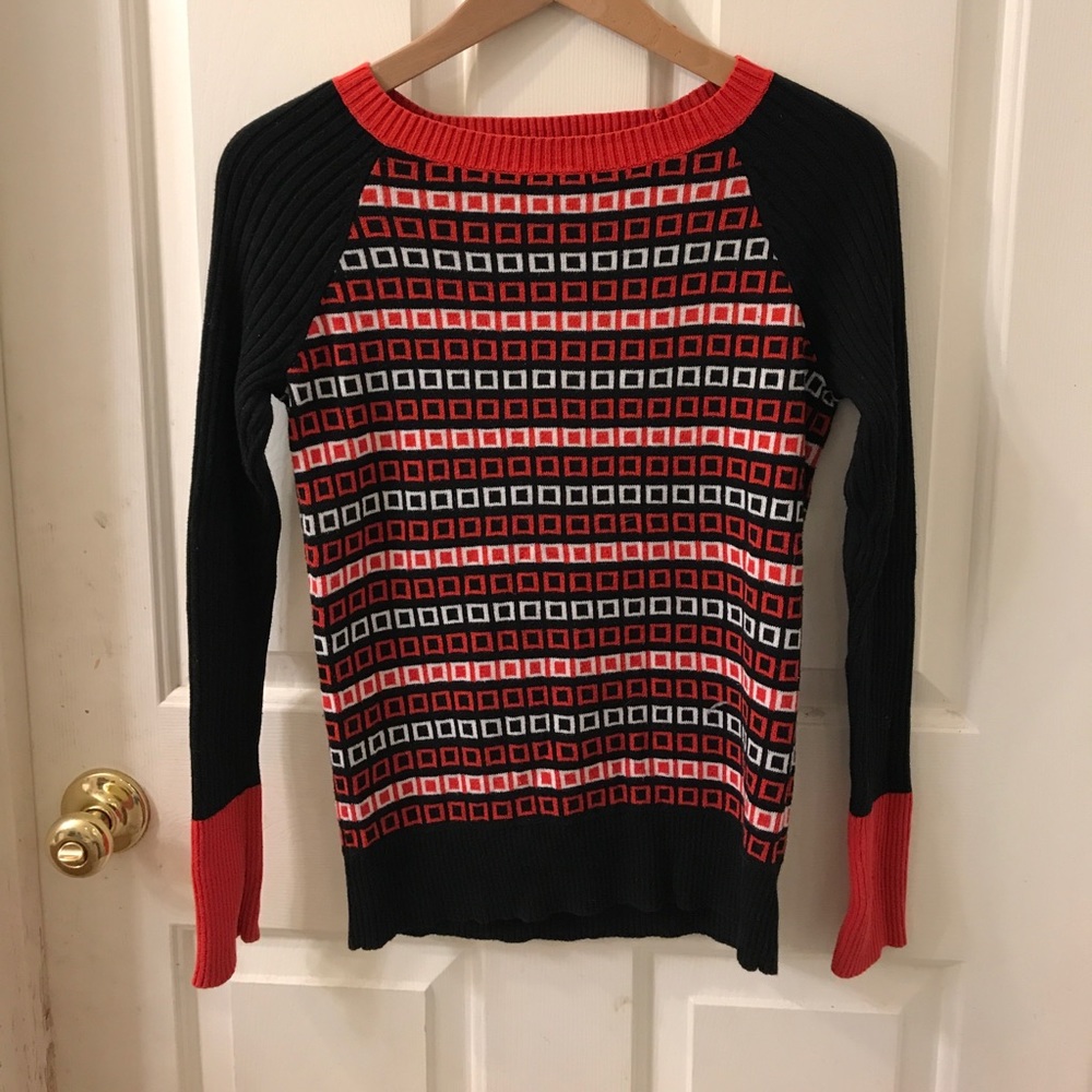 Red square pattern sweater