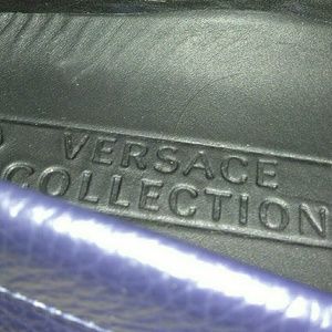 VERSACE MENS BLUE/NIKEL LOAFERS SZ42