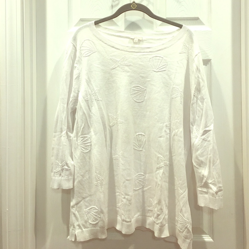 Talbots White Imprinted Beach Sweater