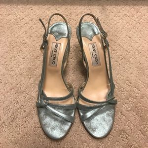 Jimmy Choo mint green metallic sandals heels 39.5