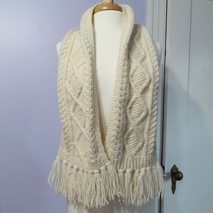 Irish Aran Knit Wool Scarf, cream, made in Ireland