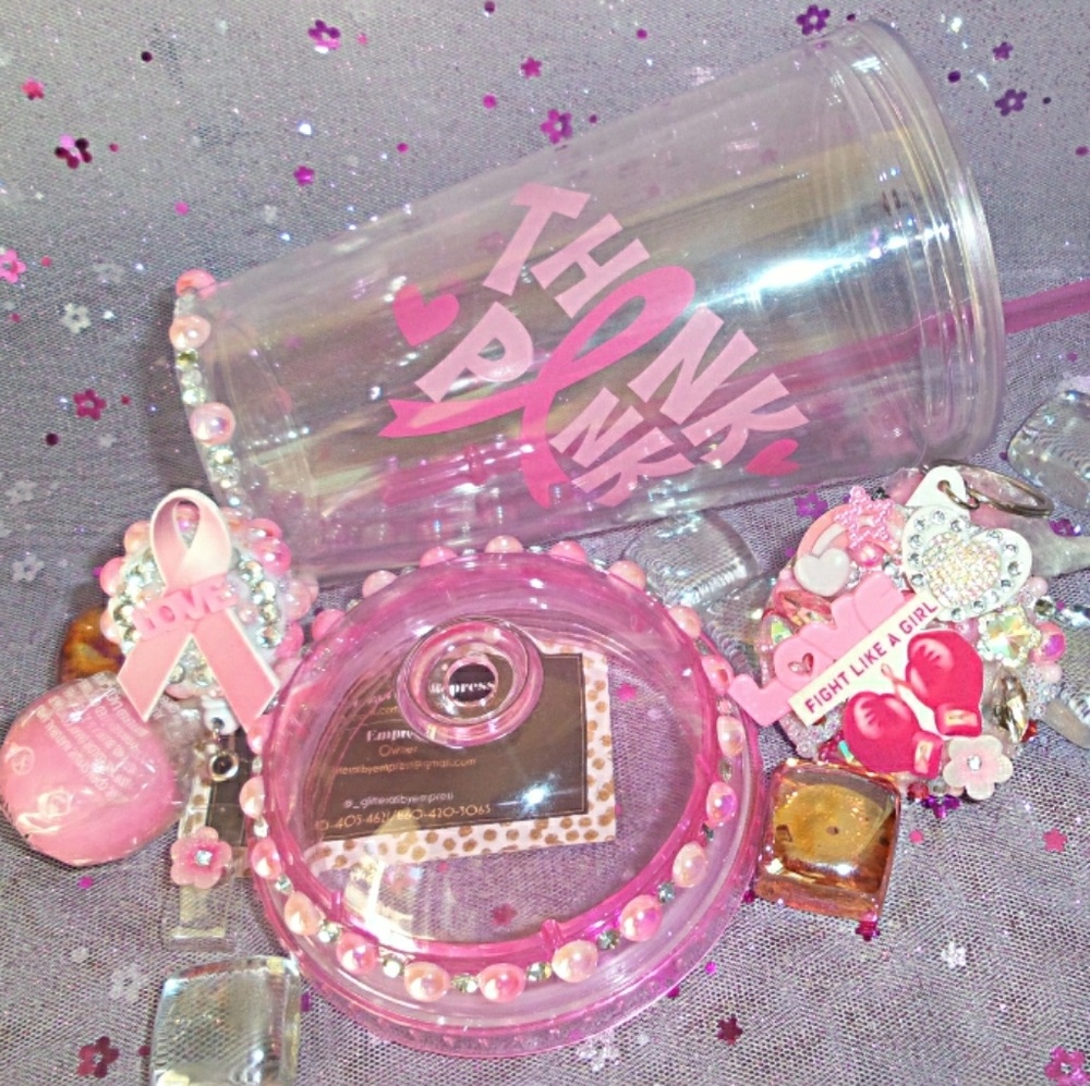 Bling Think Pink Tumbler,Keychain & Badge Reel Set