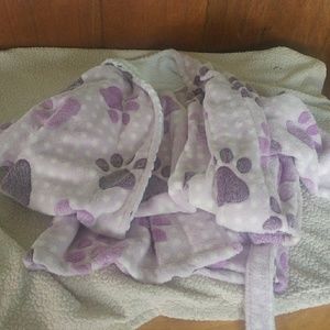 Long Soft Purple Paw Print Robe