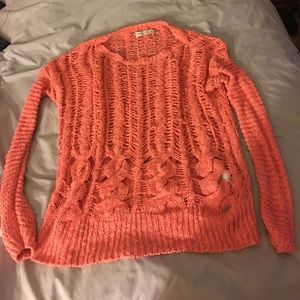 Coral Abercrombie & Fitch Destroyed Sweater