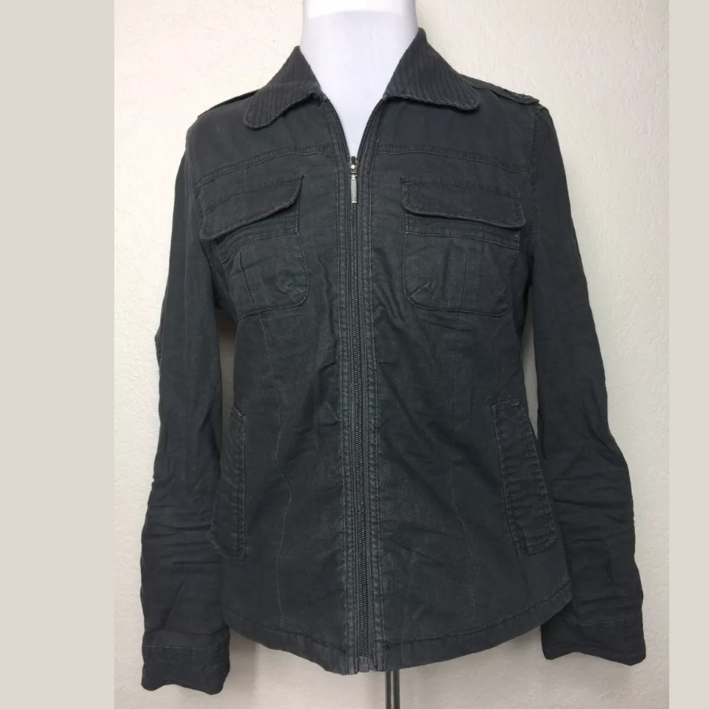 linen blend zip up lightweight jacket