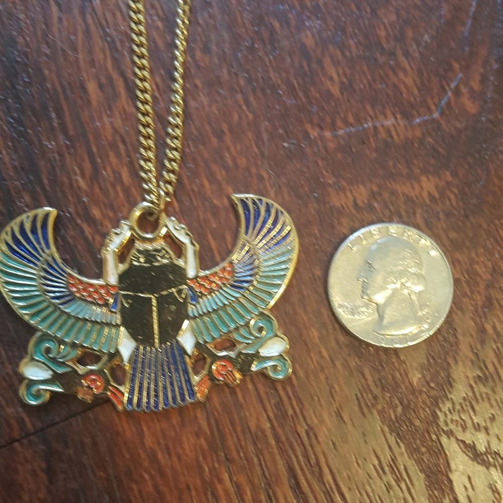 Gold Tone Vintage Beetle Enamel Necklace