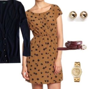 Light Brown Dress with Black Bird Drawing
