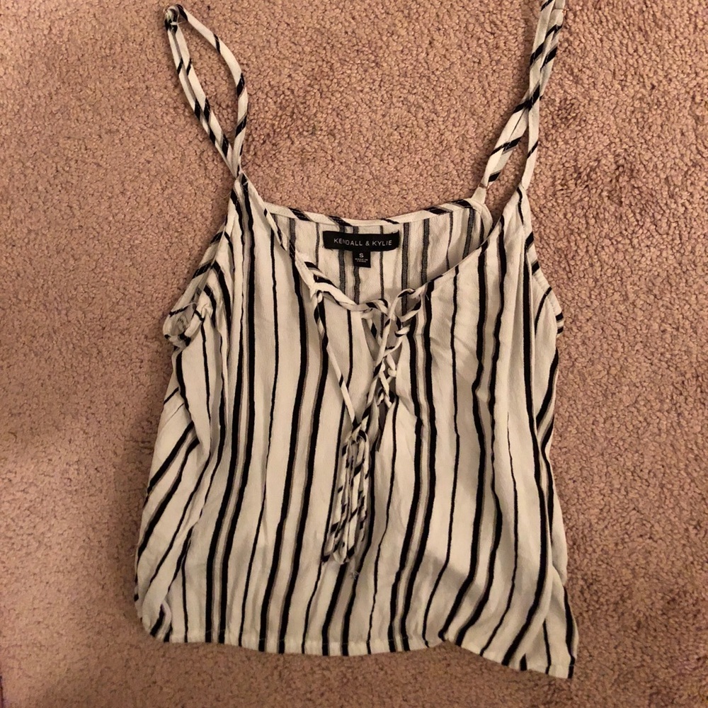 Kendall and Kylie black and white strip tank top