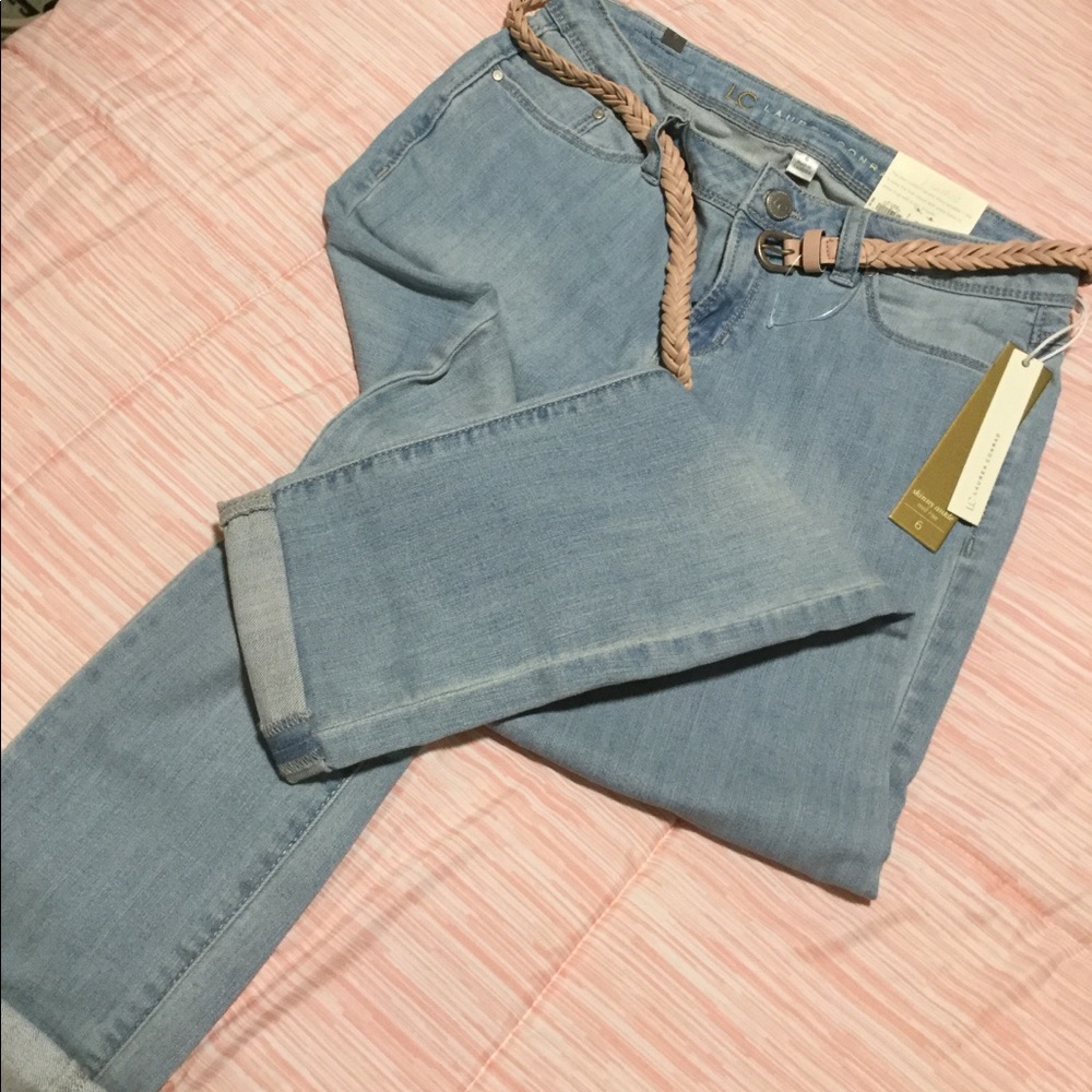 Lauren Conrad jeans with pink belt
