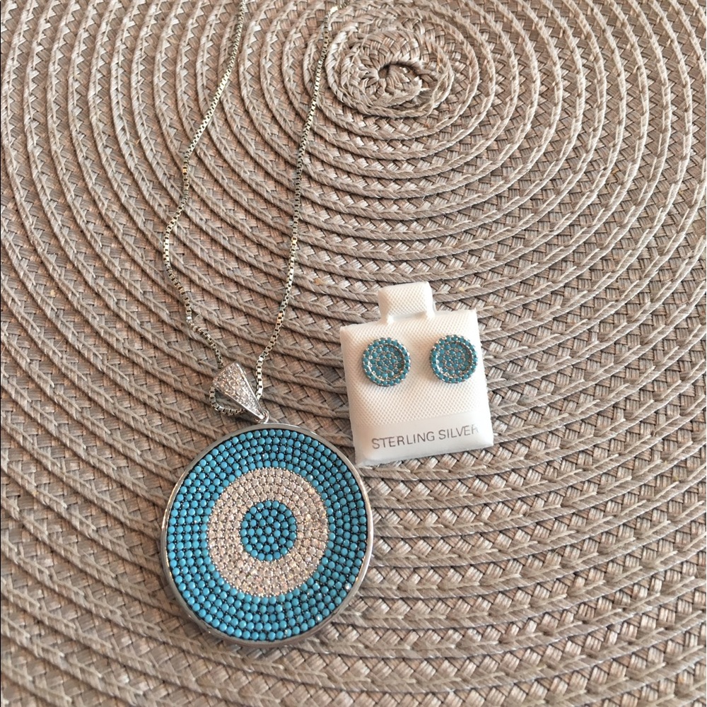 Sterling Silver Turquoise Necklace & Earrings Set