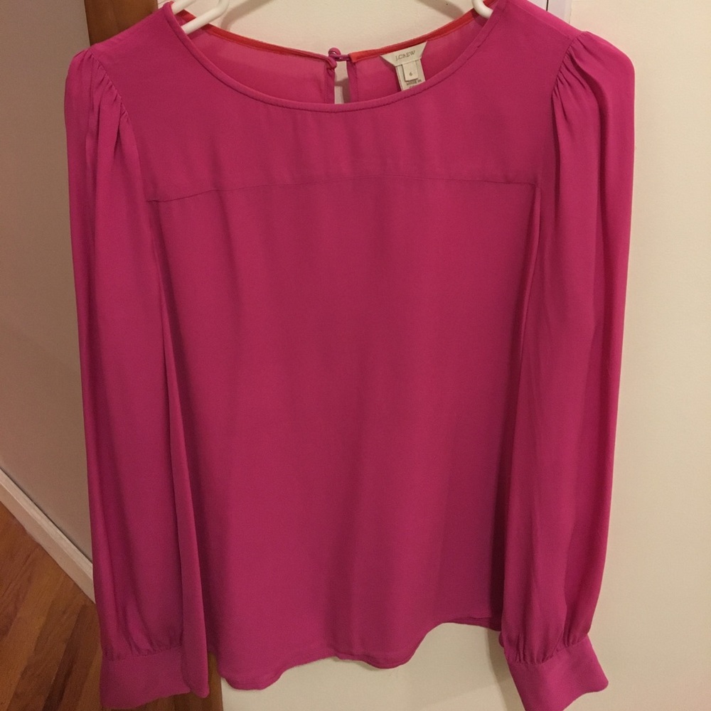 J.Crew Magenta 100% Silk LS Blouse