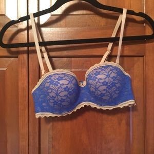 Blue lace overlay bra