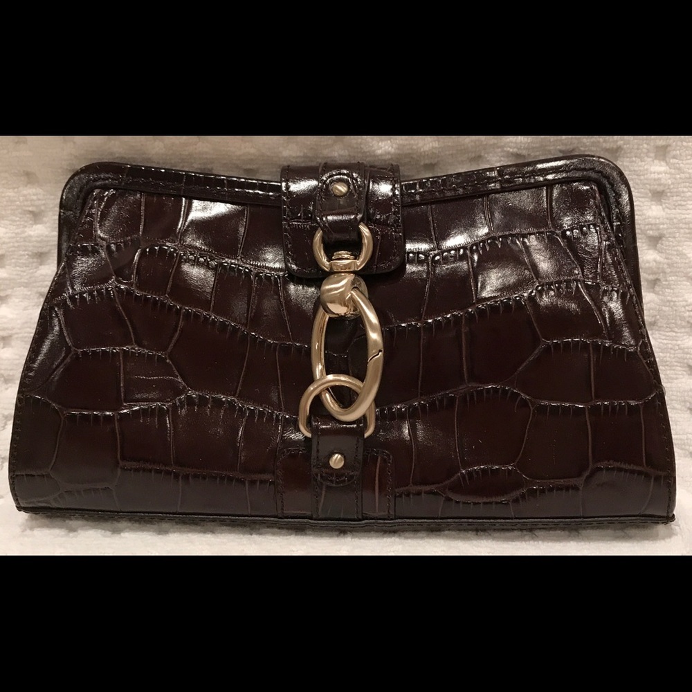 Ann Taylor Croc. embossed leather clutch