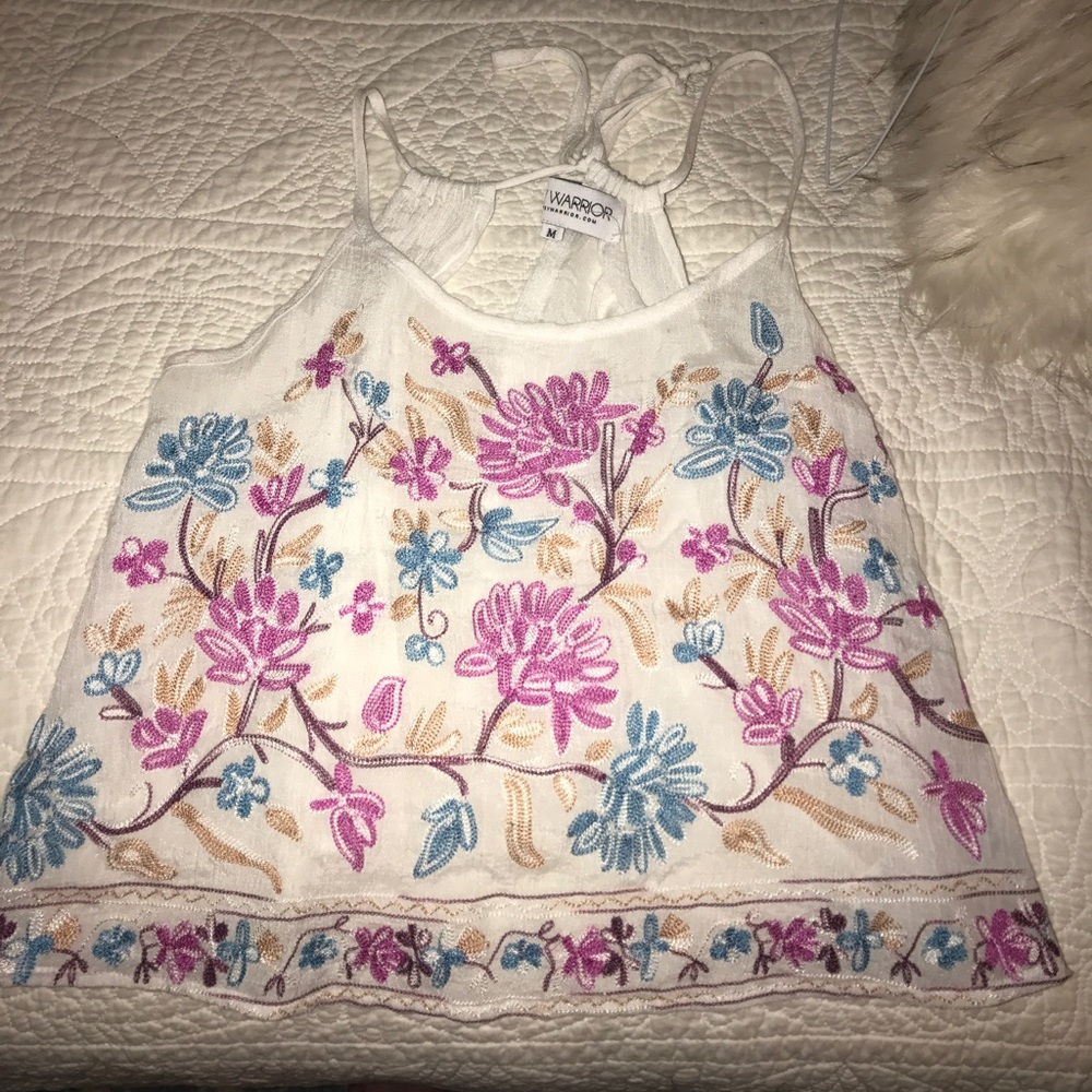 Gypsy Warrior White Tank Top with Floral Print