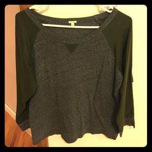 J.Crew Grey Baseball Blouse with Silk Sleeves
