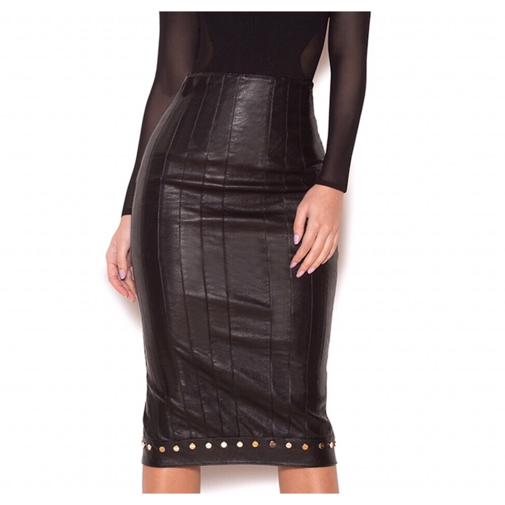 Studded leatherette pencil skirt