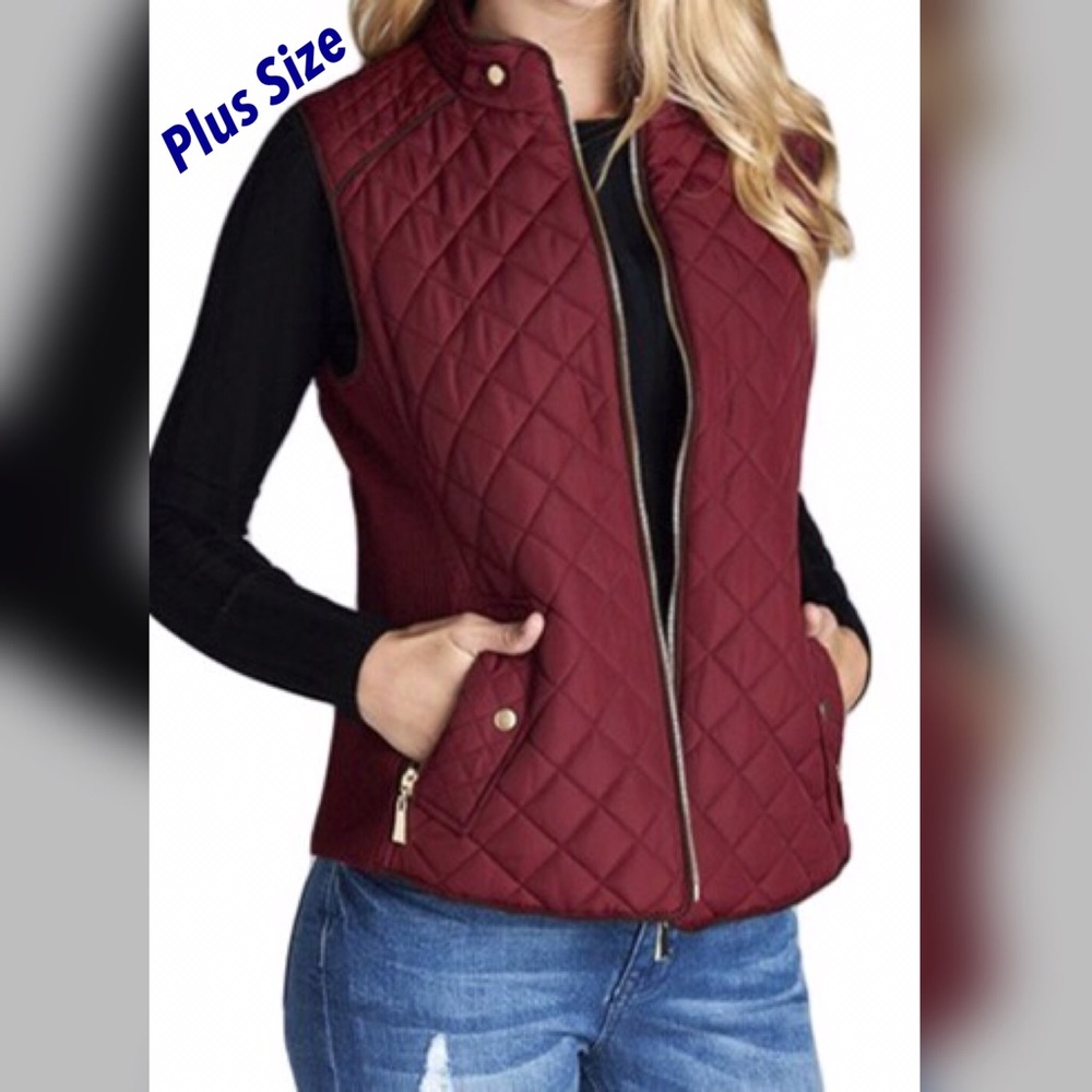✳️ Plus Size -Quilted Puffer Vest- Burgundy