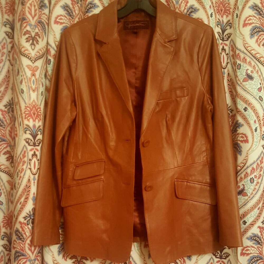 New Stunning Cognac Leather Blazer -Medium