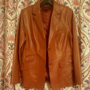 New Stunning Cognac Leather Blazer -Medium
