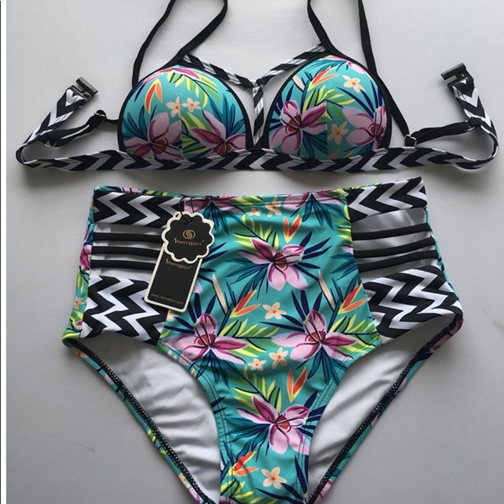 Push up high waisted cut out bikini