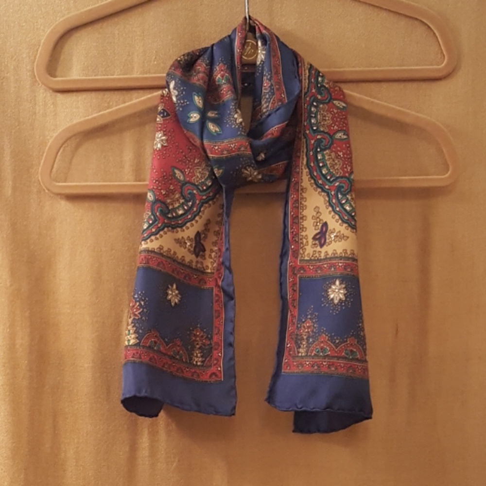 NWOT Silk Scarf, Blue Multi, Long Narrow Style