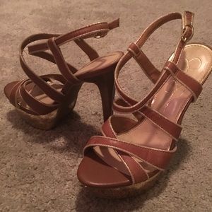 Jessica Simpson brown and gold heels