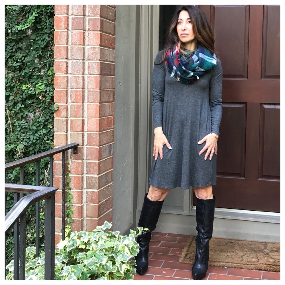 Charcoal grey high neck swing dress - Picture 2 of 8