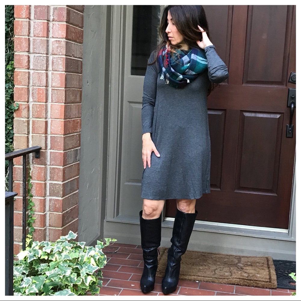 Charcoal grey high neck swing dress - Picture 3 of 8