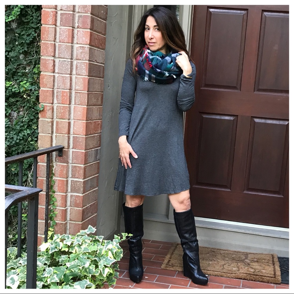 Charcoal grey high neck swing dress - Picture 5 of 8
