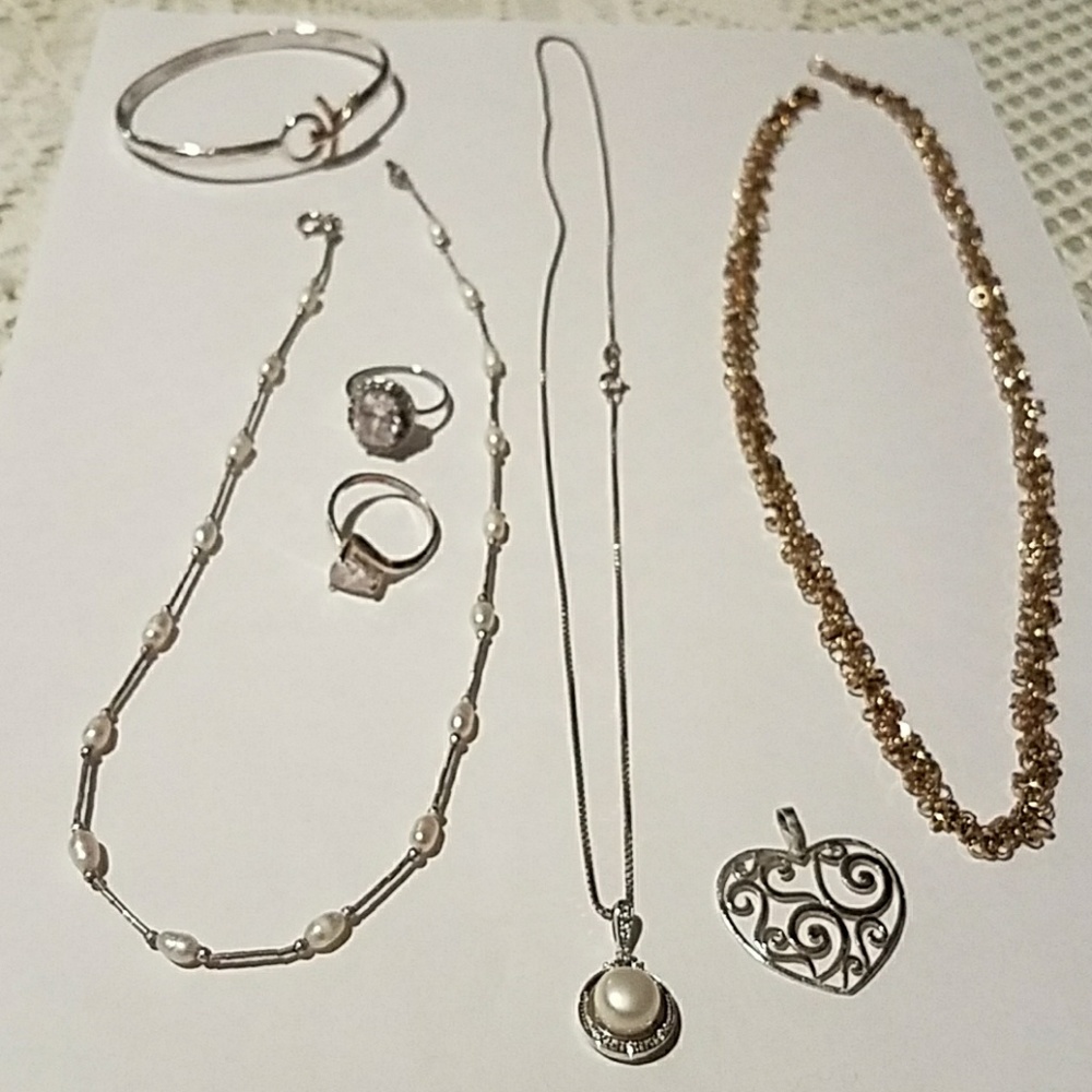 Ss 925 rings chain pearl pendant necklace scrap